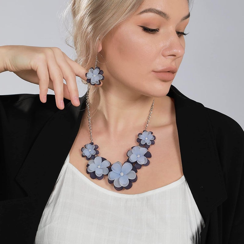 Bocar Flower Collar Necklace, Floral Flower Summer Beach Statement Choker Necklace and Earrings Set for Women, Handmade Women Jewelry Gift - Image 2